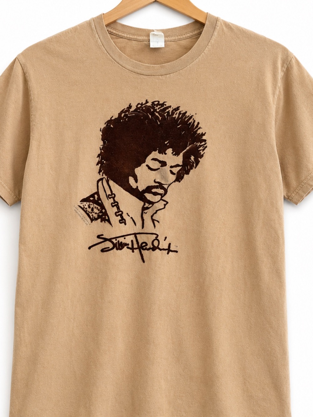Jimi Hendrix Graphic Band T-Shirt Tan Vintage Style Rock Tee Size Large